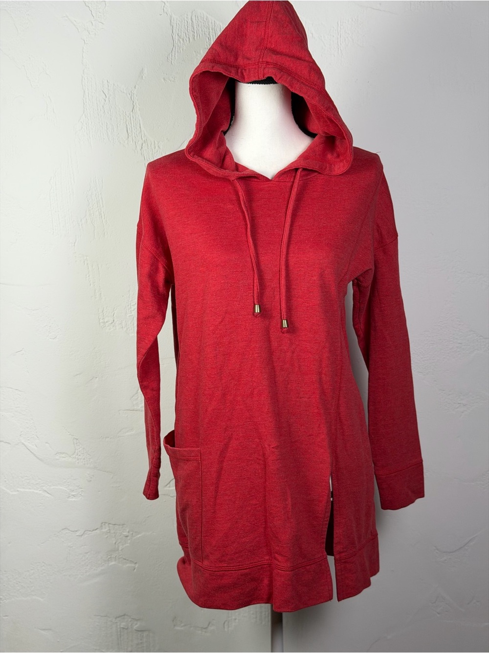 Soft Surroundings Comfy Soft Red Long Sleeve Hooded Tunic Dress XS